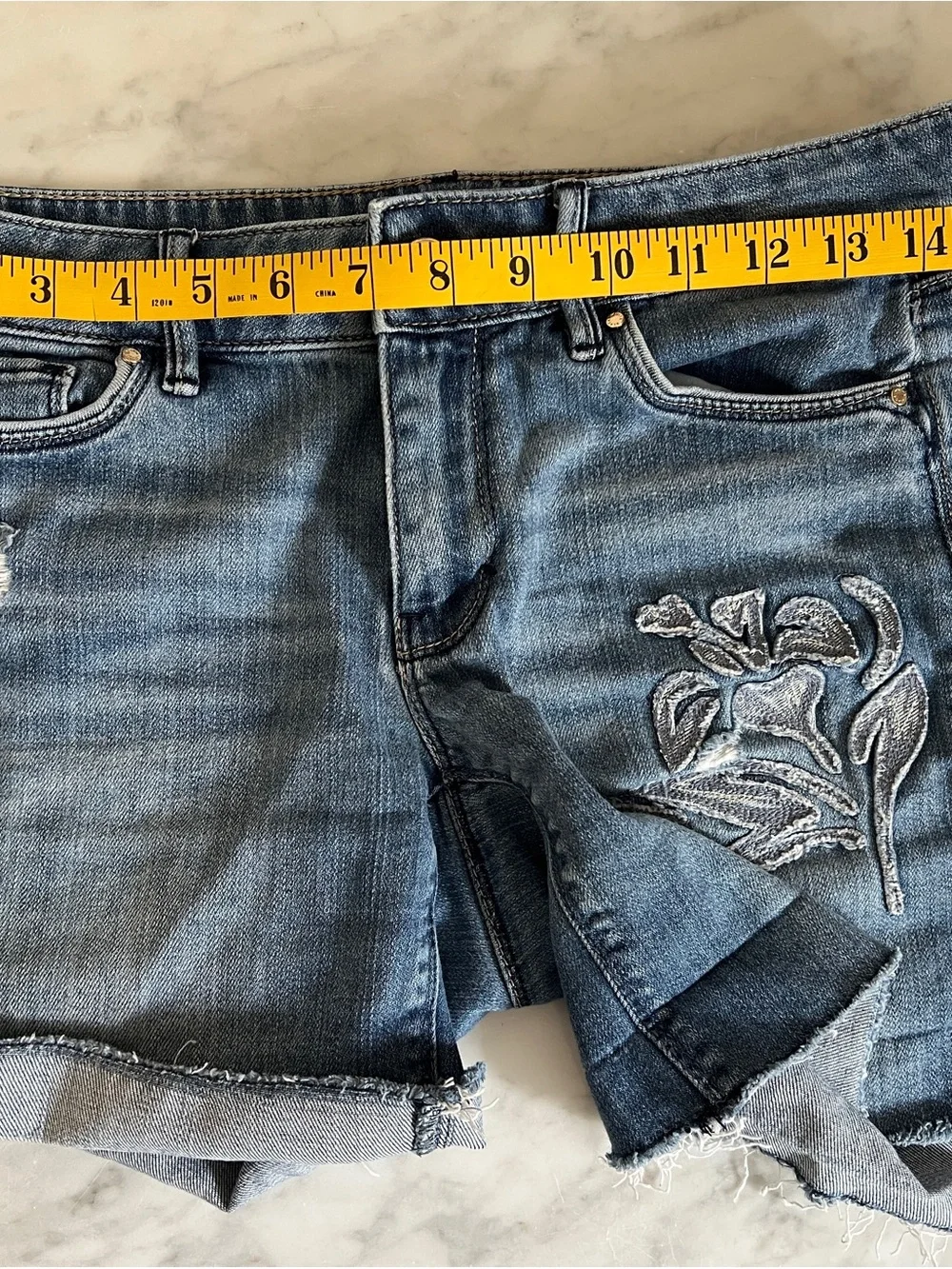 White House Black Market Blue Embroidered Denim Shorts